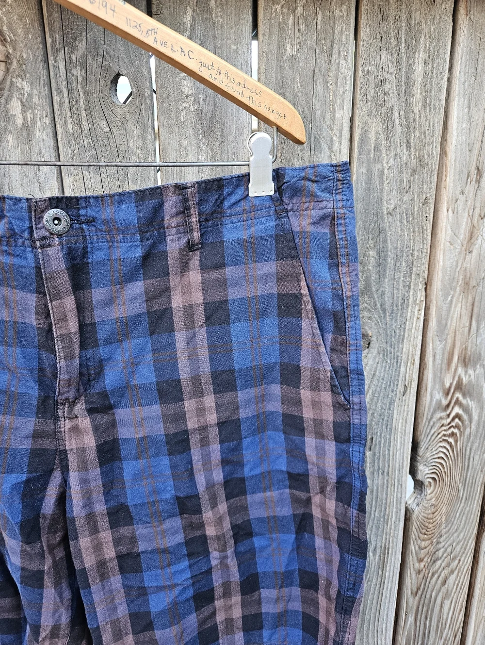 Plaid Cotton Men’s Shorts - Blue and Brown Size 38